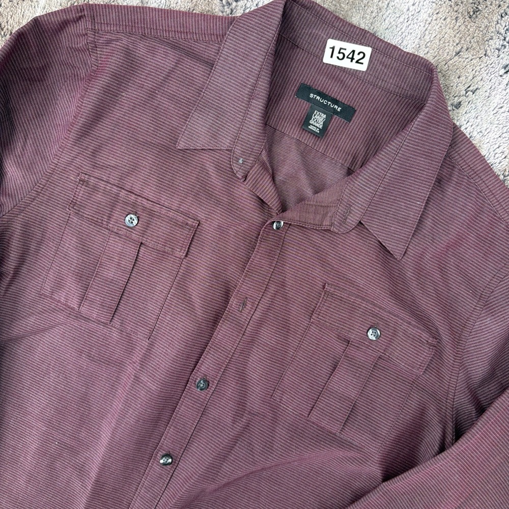 Structure Men's XL Burgundy Red Striped Long Sleeve Button Down Shirt Y2K VTG